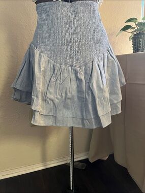Lost + Wander Powder Blue Smocked Ruffle Mini Skirt